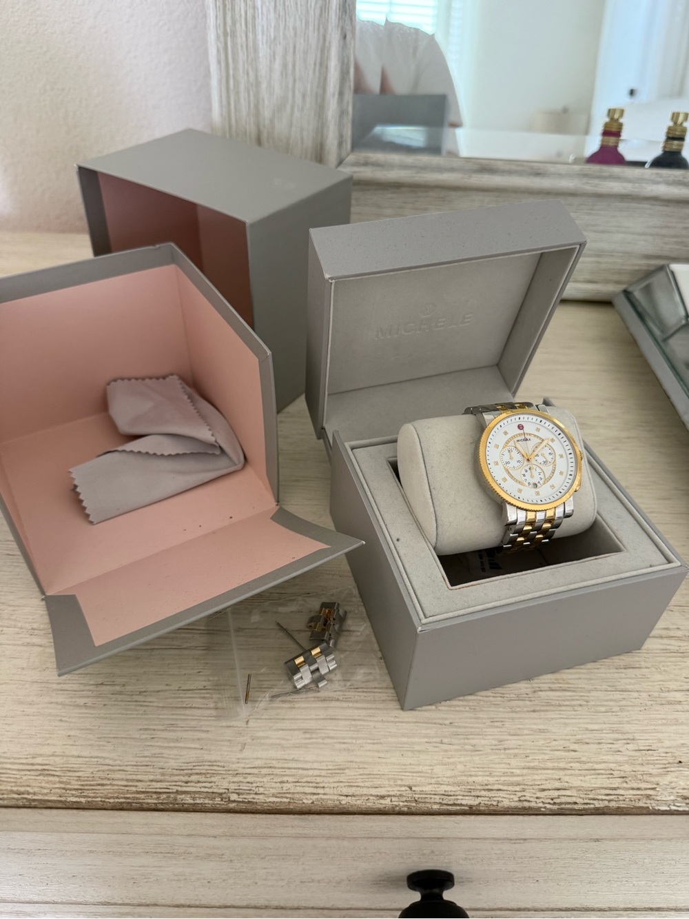 Michele Two-Tone Gold and Silver Chronograph Watch